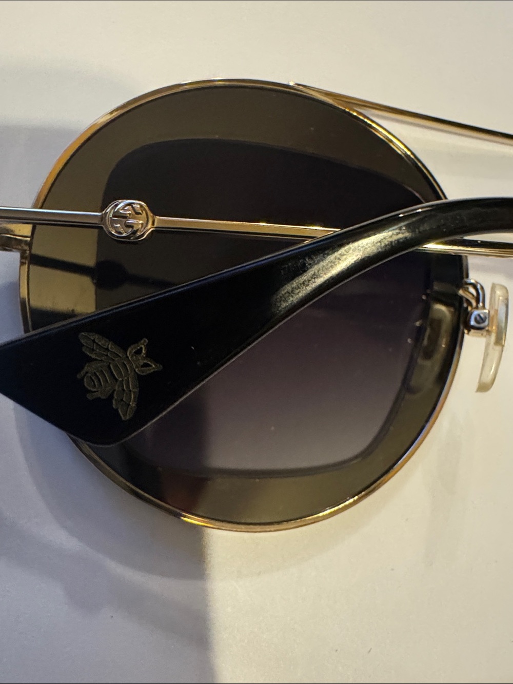 Gucci Gold Metal Round Sunglasses - Gucci GG0105S Sunglasses - Picture 5 of 6